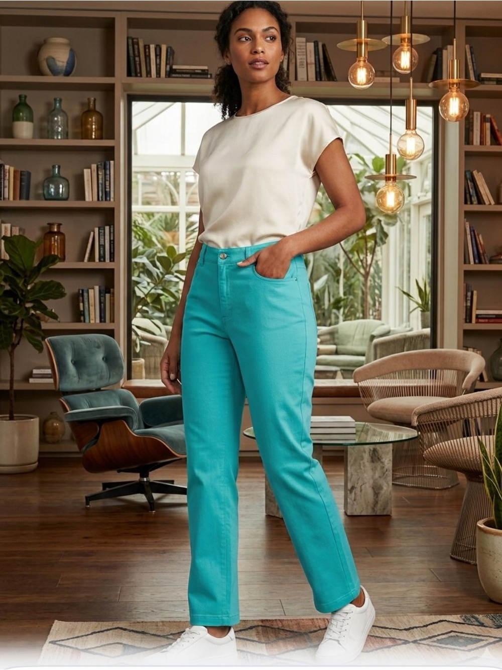 Doncaster NEW Turquoise Straight Leg High Waisted Jeans Cotton Spandex Womens 18